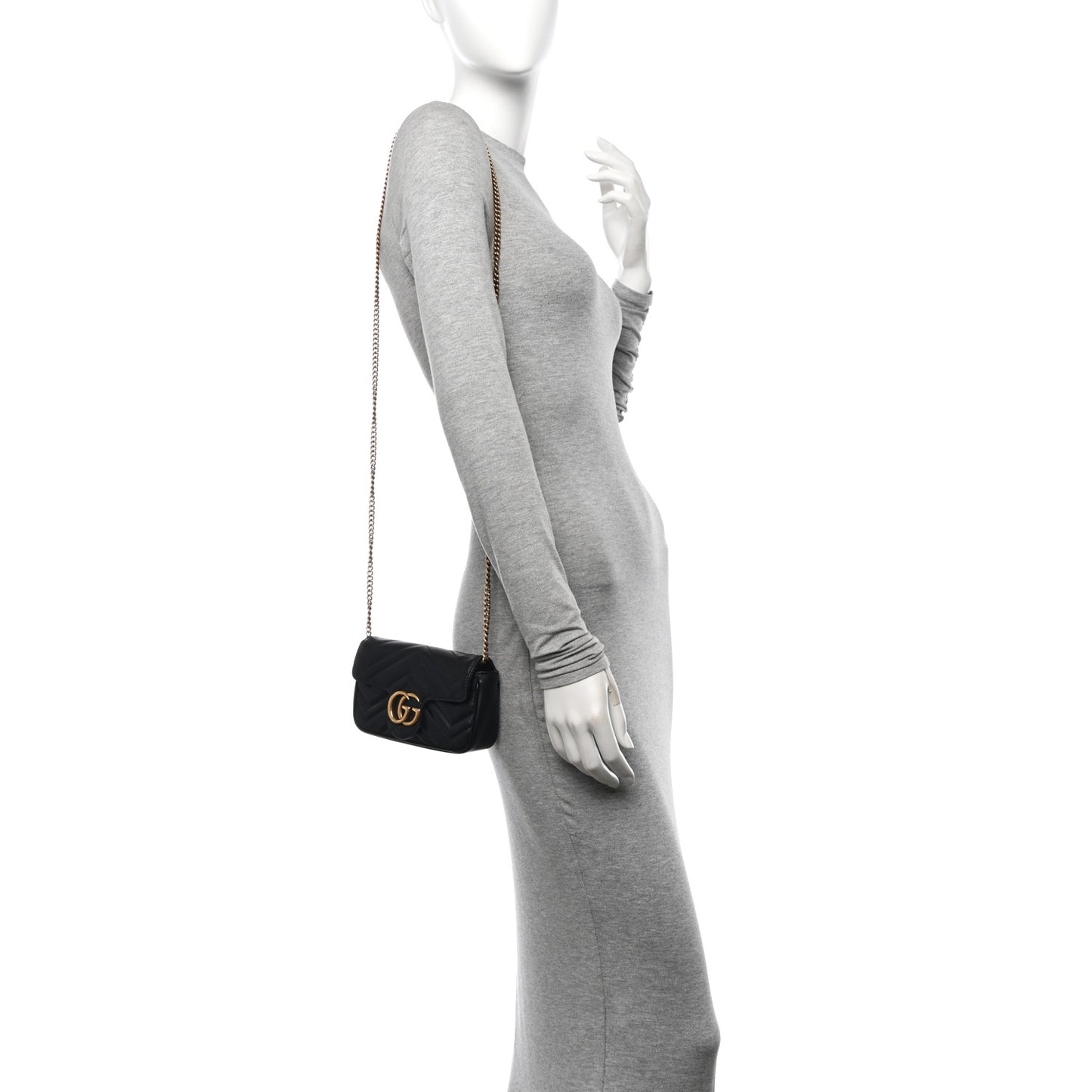 Calfskin Matelasse Super Mini GG Marmont Shoulder Bag Black