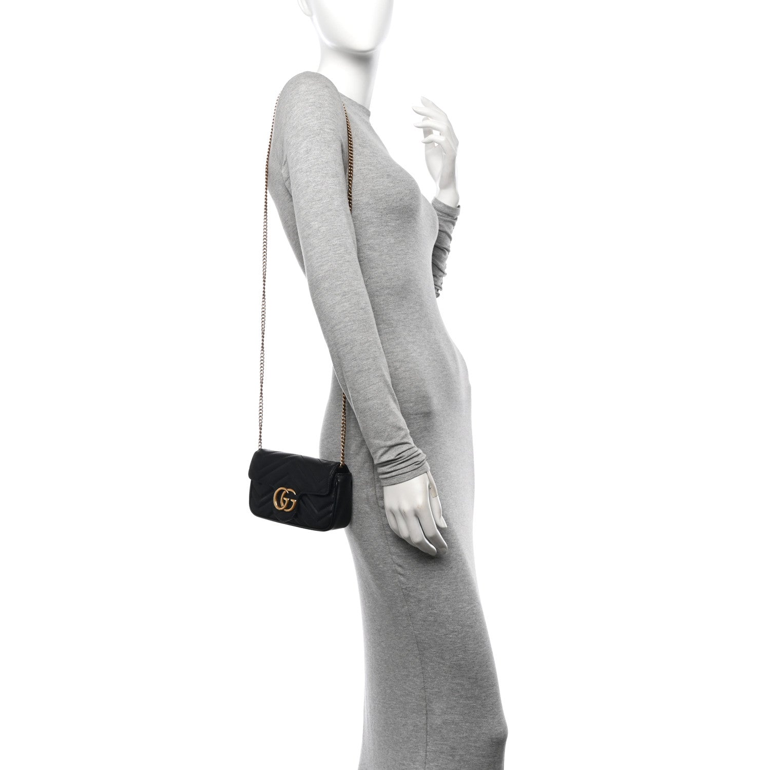 Gucci Calfskin Matelasse Super Mini GG Marmont Shoulder Bag Black 2 of 13