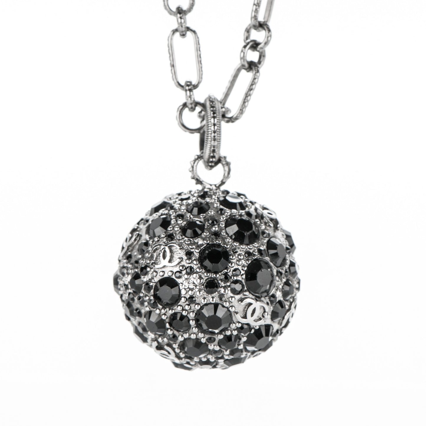 Ruthenium Crystal Ball CC Necklace Black