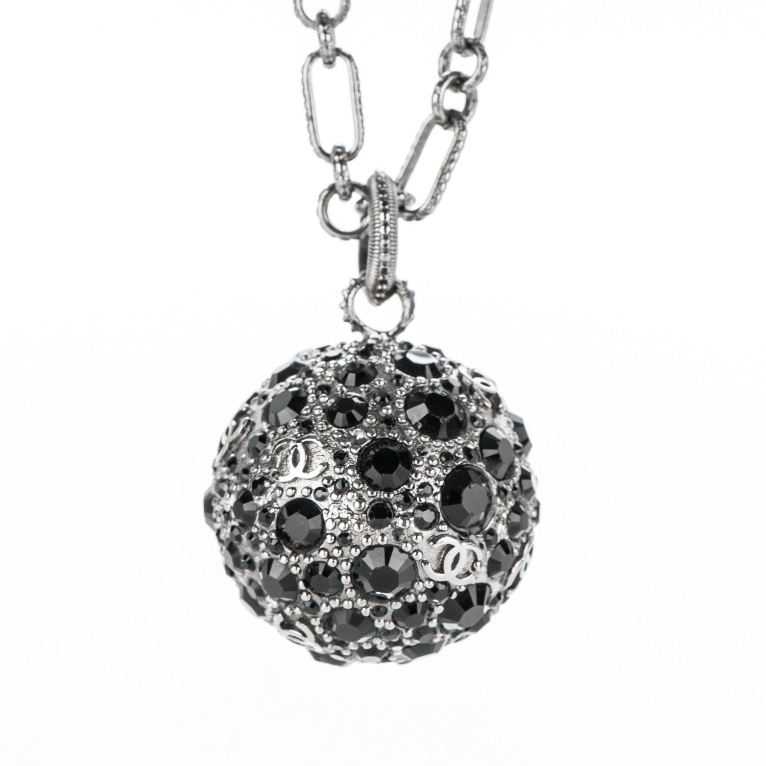 Chanel Ruthenium Crystal Ball CC Necklace Black 4 of 6