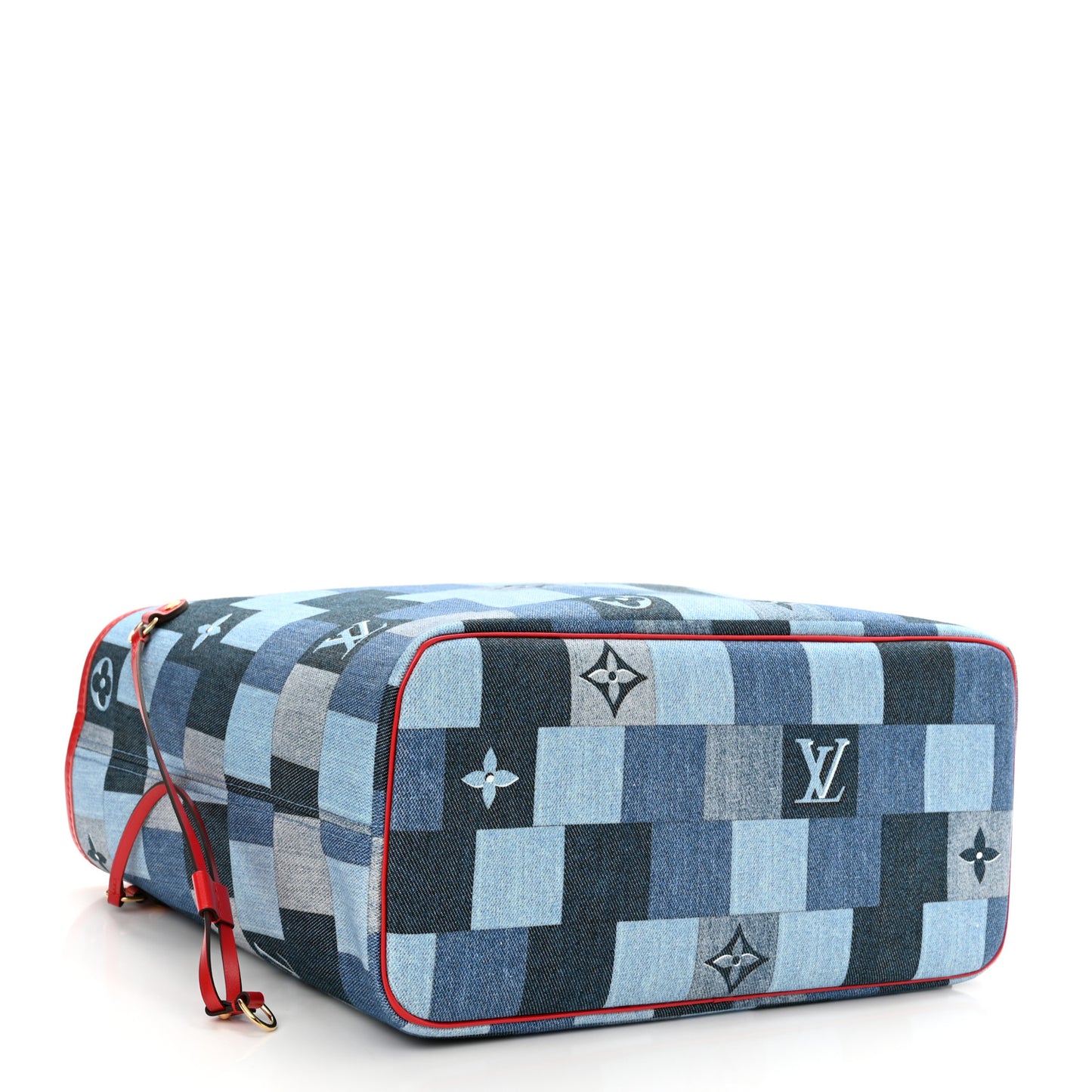 Denim Damier Monogram Patchwork Neverfull Blue Rouge