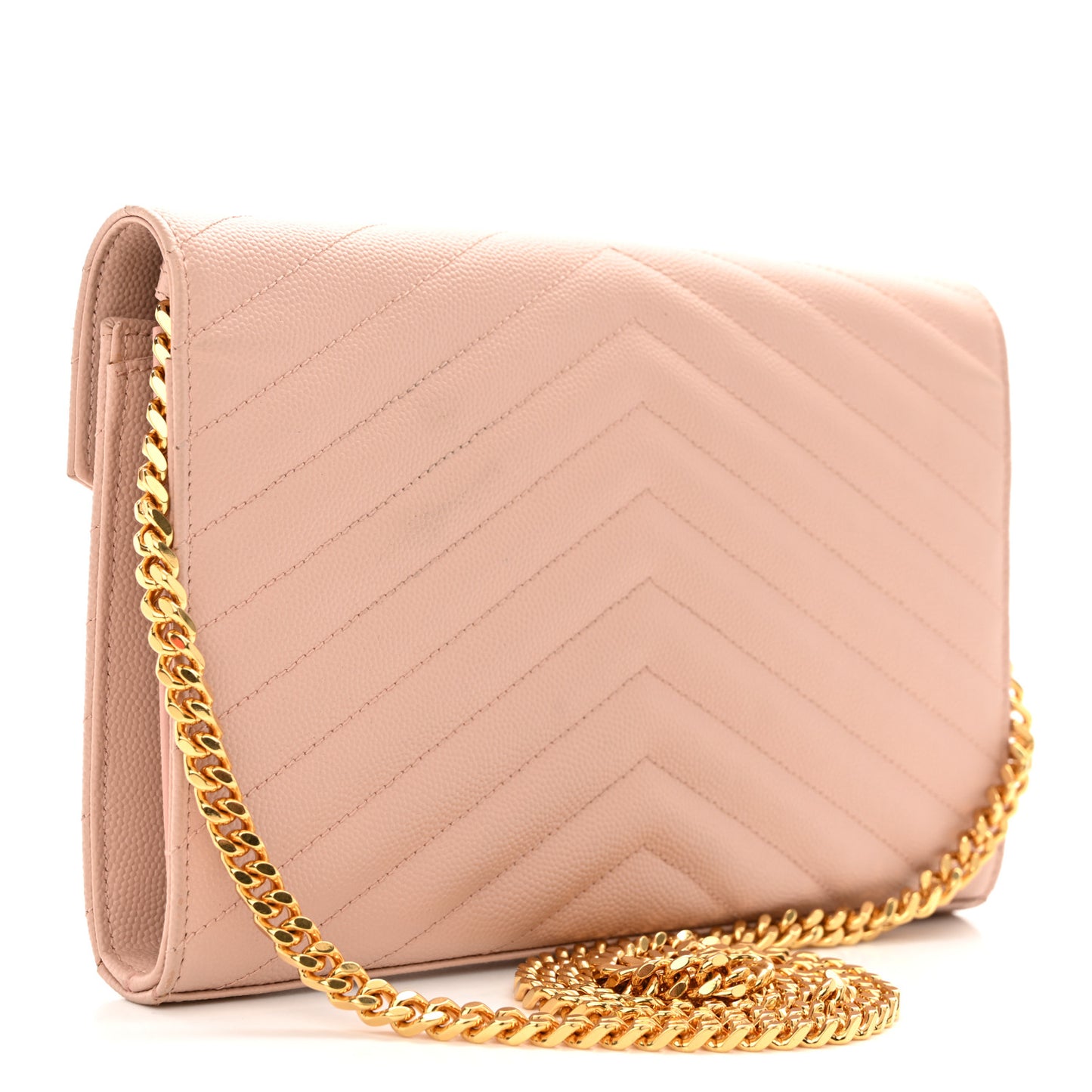Grain De Poudre Matelasse Chevron Monogram Chain Wallet Pale Pink