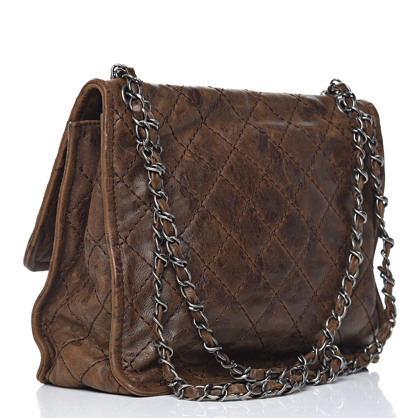 Aged Crumpled Calfskin Small Vintage Flap Brown