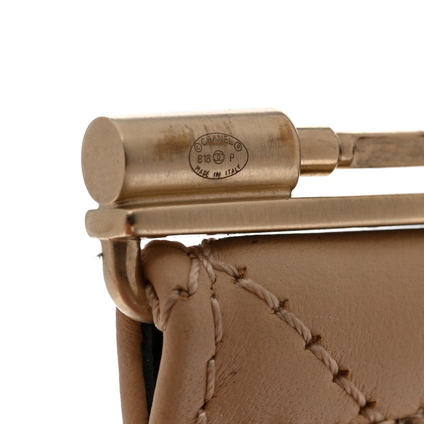 Lambskin Quilted Pearl CC Cuff Bracelet Beige