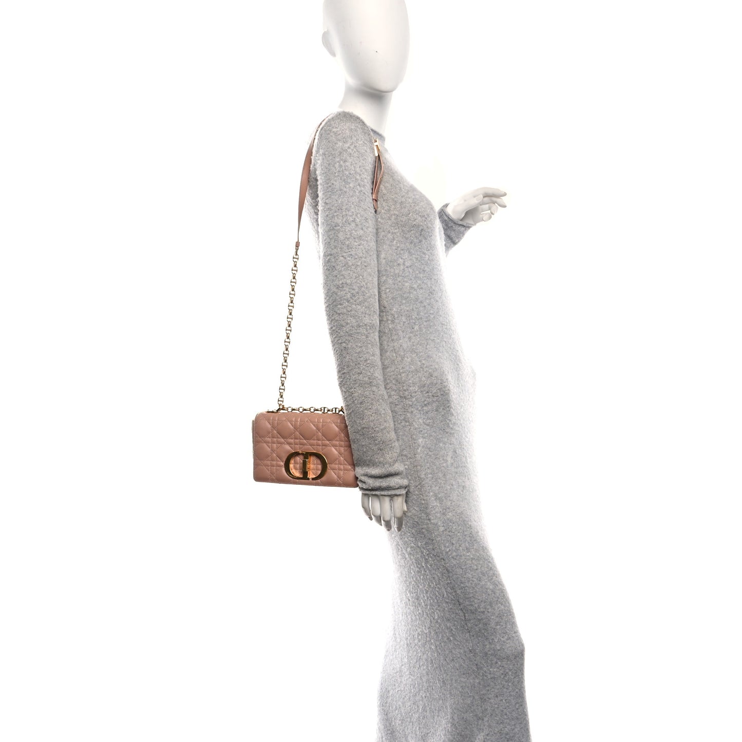 Calfskin Cannage Small Caro Bag Rose De Vents