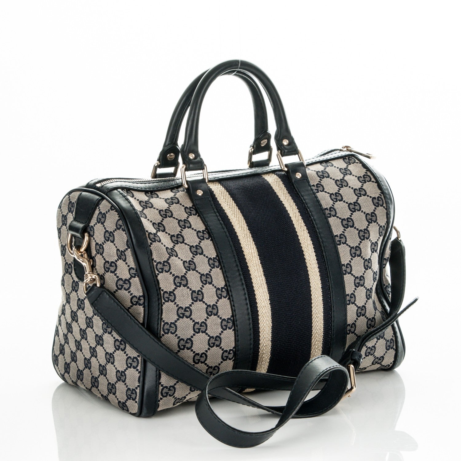 Gucci Monogram Vintage Web Medium Boston Navy 3 of 7