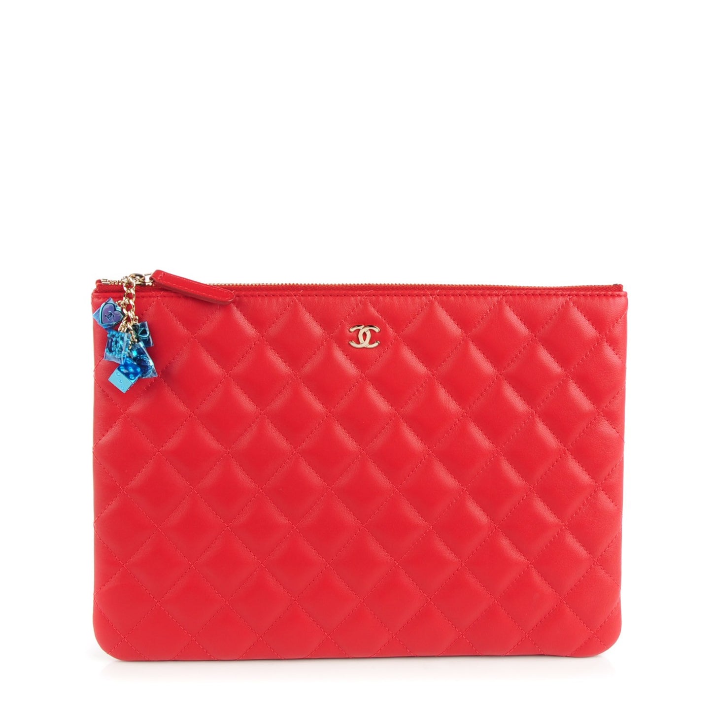 Lambskin Quilted Medium Casino Beauty CC Cosmetic Case Red