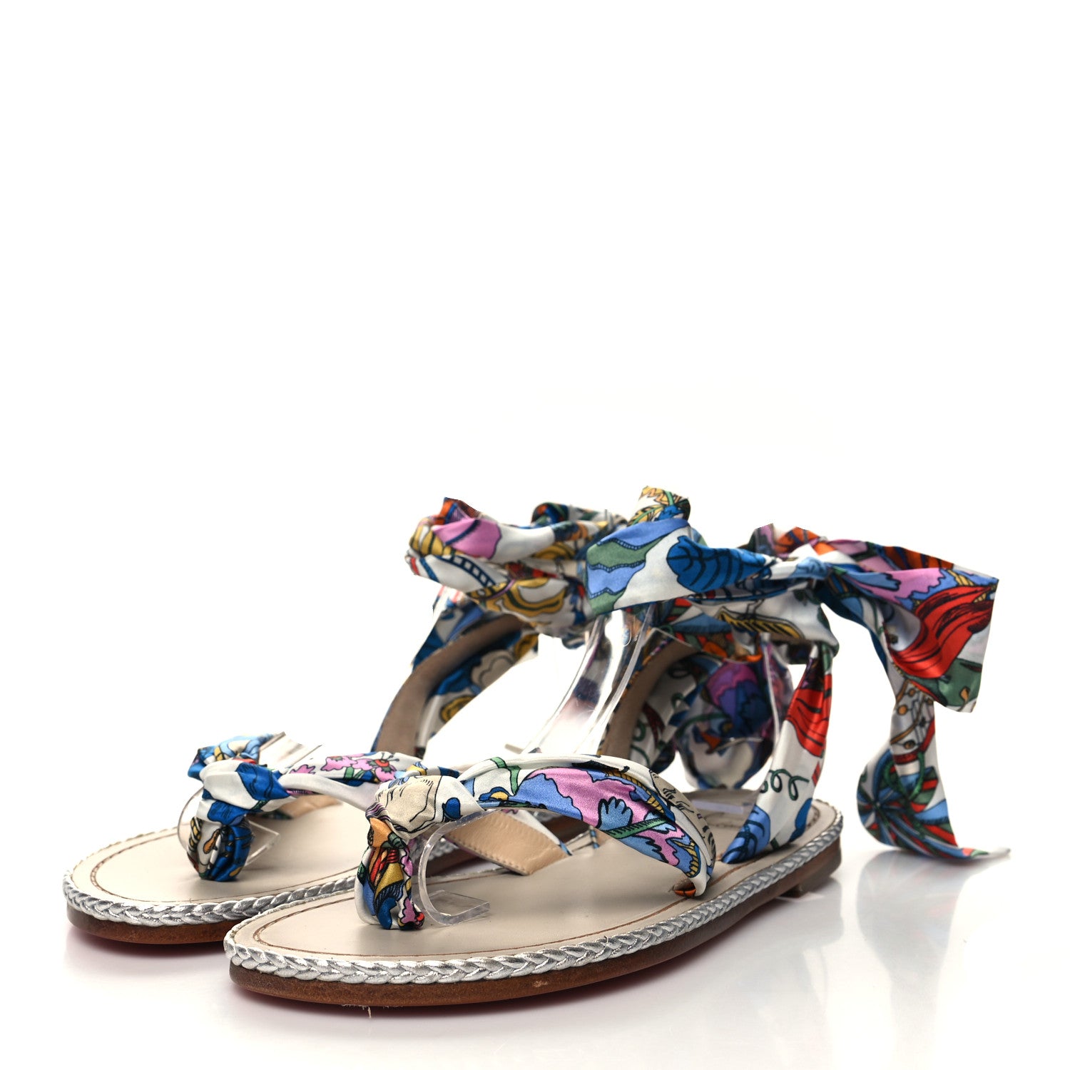 Christian Louboutin Nappa Crepe Satin Spetsos Flat Sandals 37 Multicolor 3 of 7