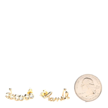 Chanel Metal Crystal Coco Script CC Climber Earrings Gold 2 of 5