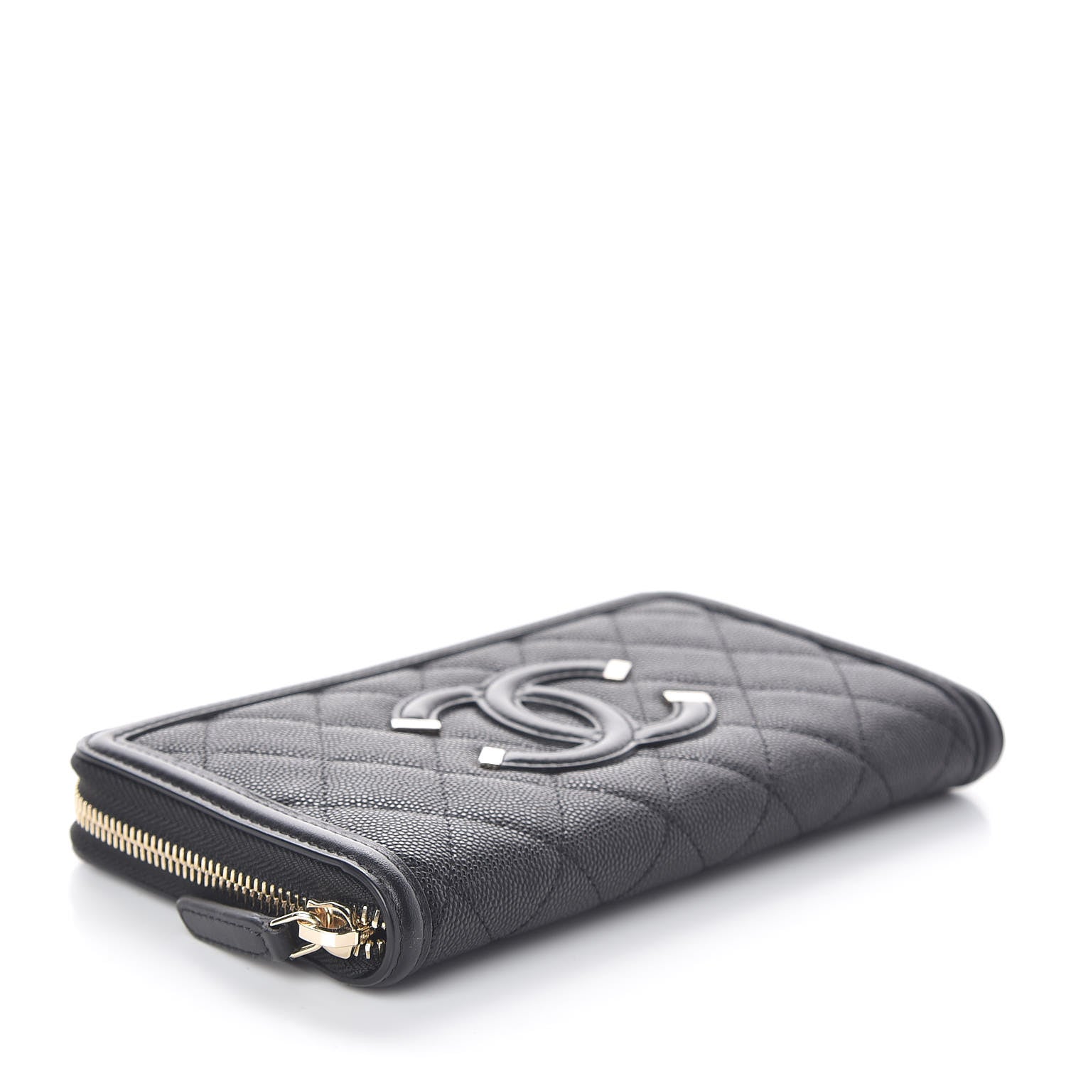 Chanel Caviar Quilted Filigree Zip Around Wallet Black 4 of 8