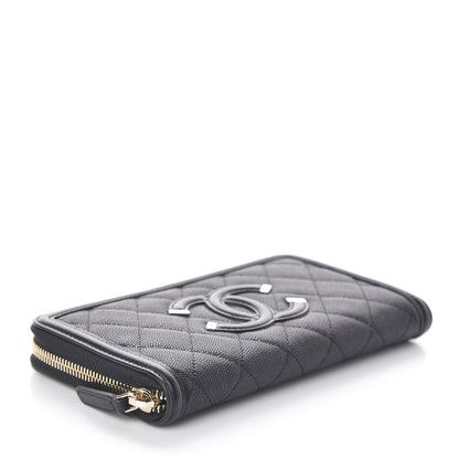 Chanel Caviar Quilted Filigree Zip Around Wallet Black 4 of 8