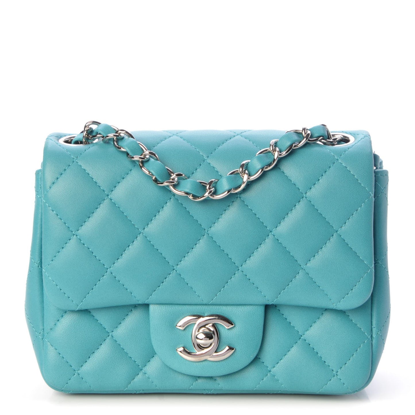 Lambskin Quilted Mini Square Flap Turquoise