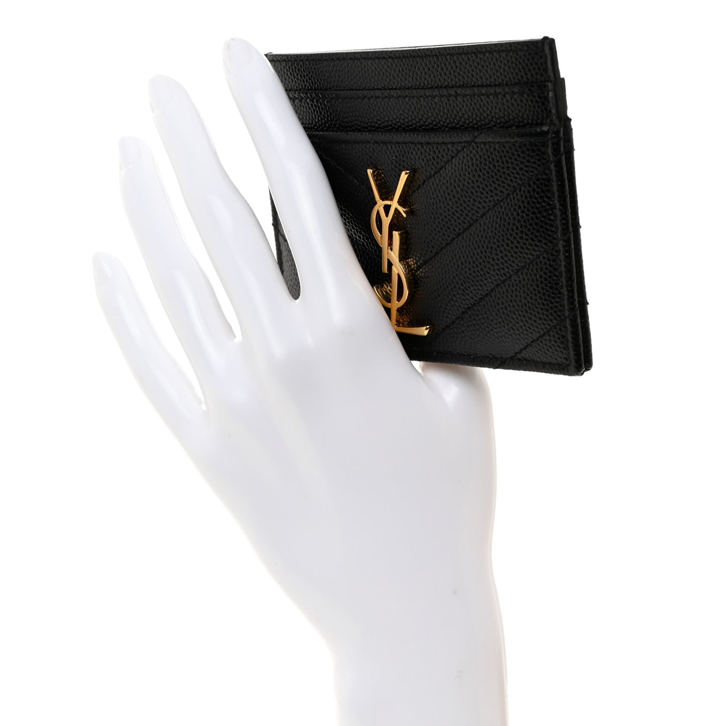 Grain De Poudre Matelasse Chevron Monogram Credit Card Case Black