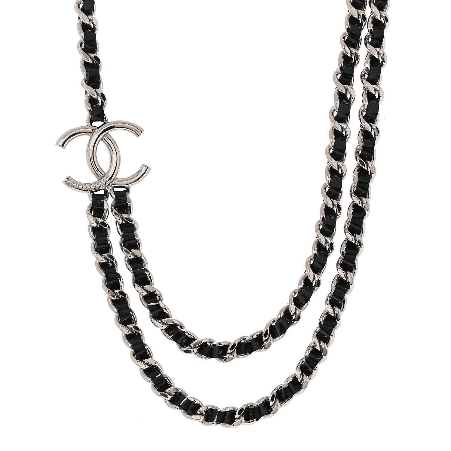 Chanel Metal Patent CC Double Chain Choker Black Silver 1 of 5
