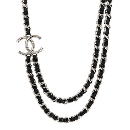 Chanel Metal Patent CC Double Chain Choker Black Silver 1 of 5