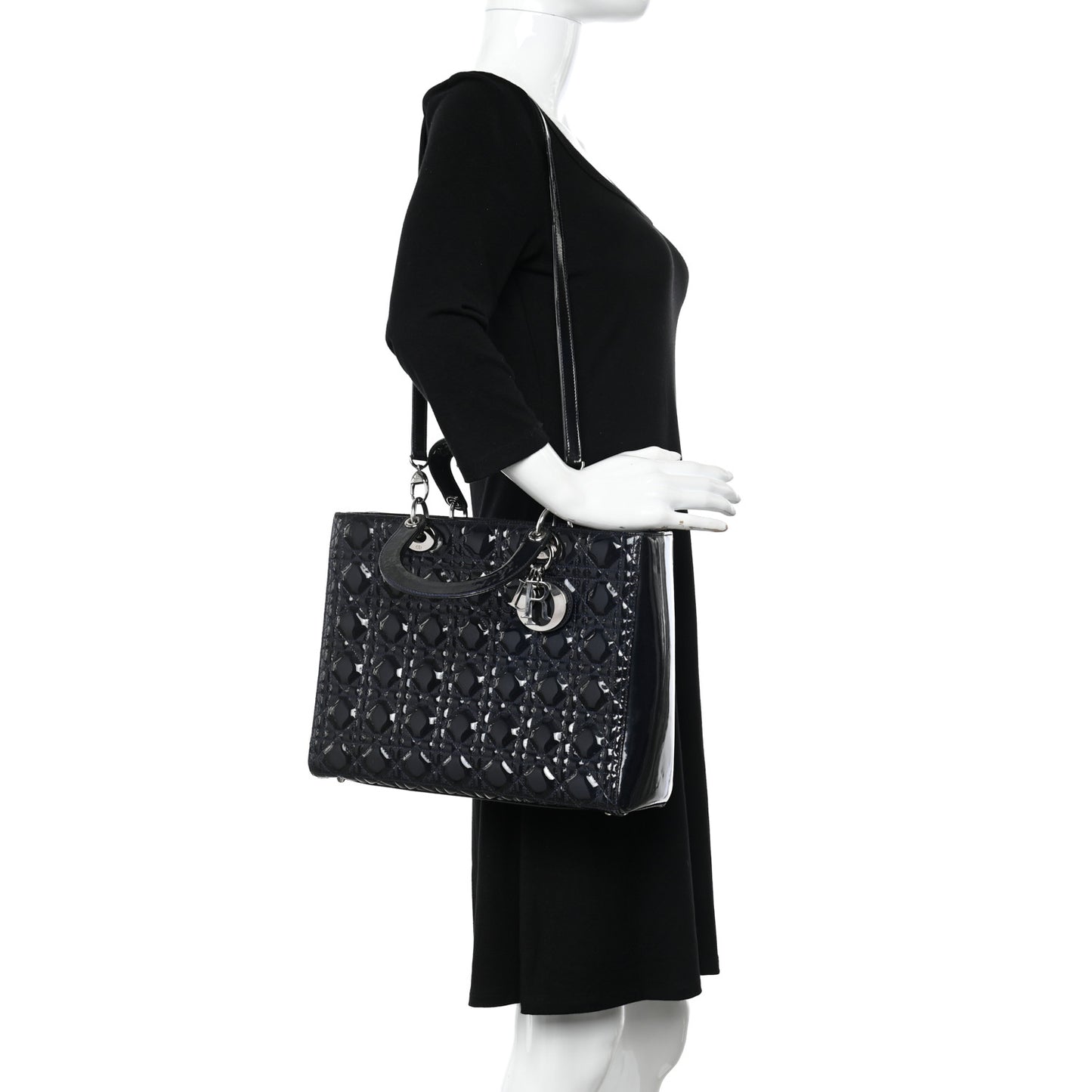 Patent Cannage Large Lady Dior Navy Blue