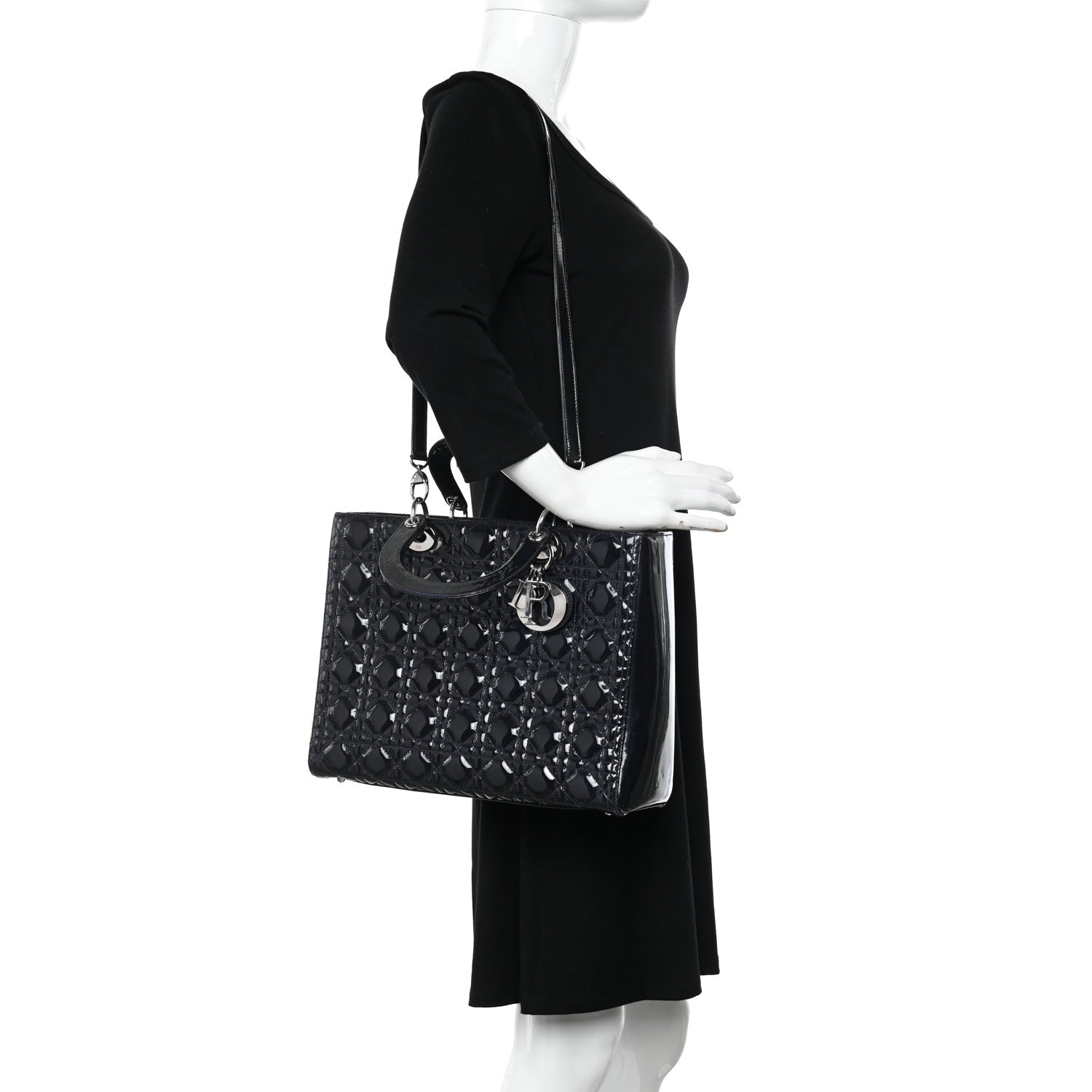 Christian Dior Patent Cannage Large Lady Dior Navy Blue 2 of 10