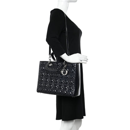 Christian Dior Patent Cannage Large Lady Dior Navy Blue 2 of 10
