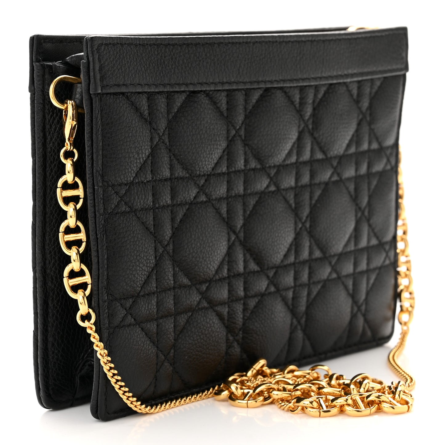 Calfskin Cannage Caro Zipped Pouch With Chain Black