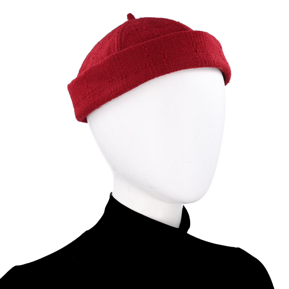 Wool Tweed CC Beret Beanie Hat L Burgundy