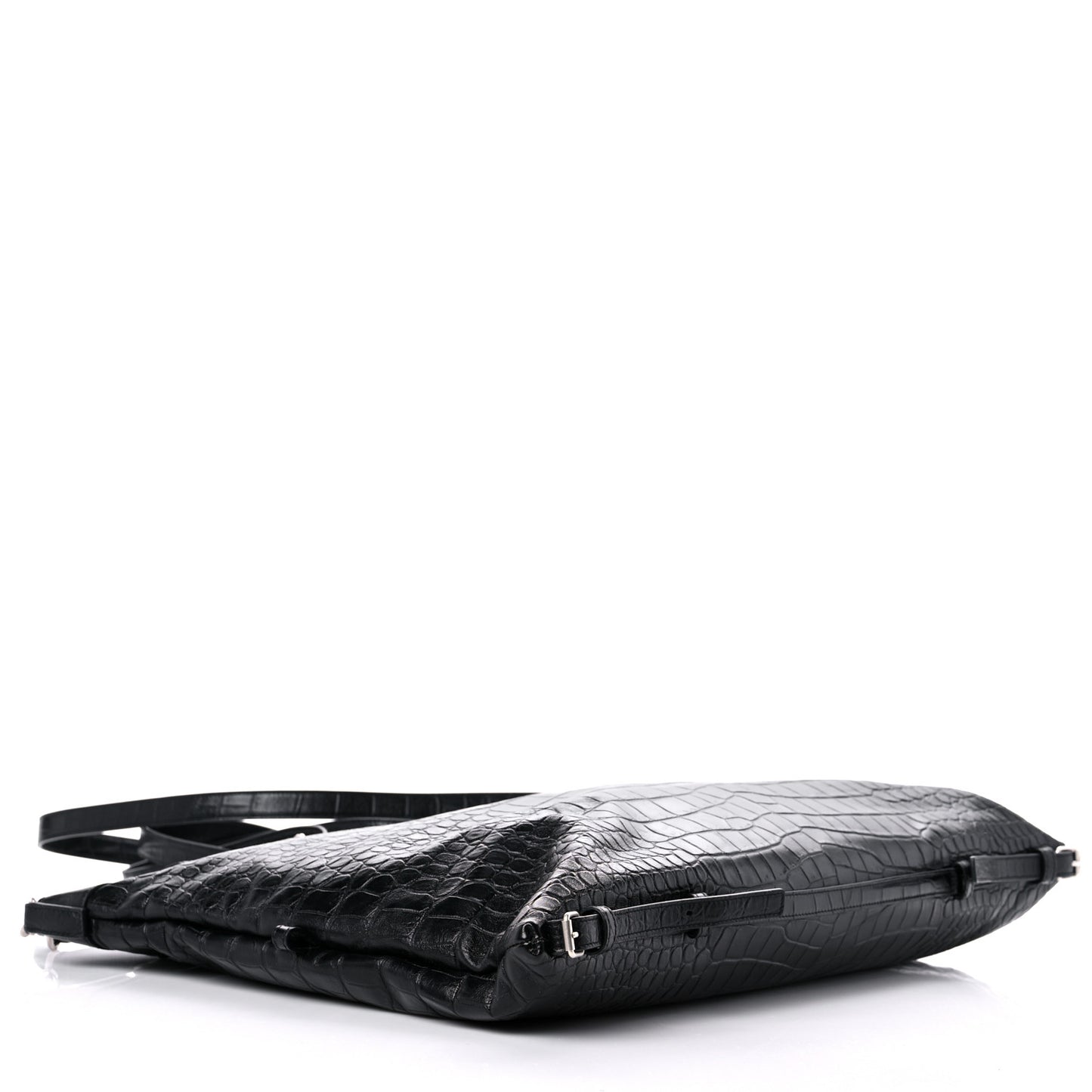 Calfskin Crocodile Embossed Large Convertible ID Bag Black