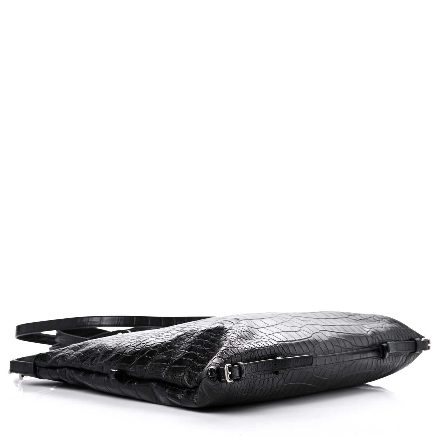 Saint Laurent Calfskin Crocodile Embossed Large Convertible ID Bag Black 4 of 9