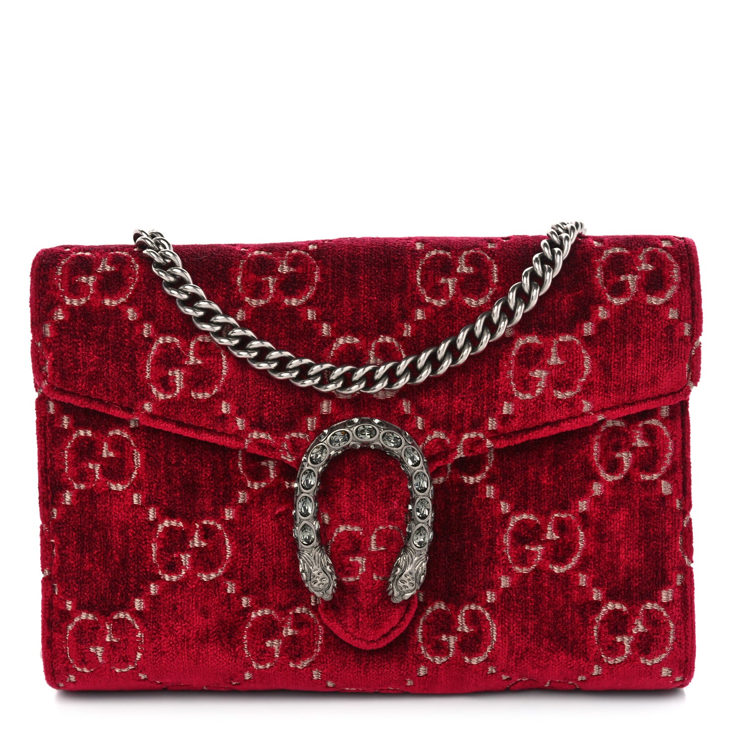 Velvet GG Monogram Mini Dionysus Chain Wallet Red Cipria