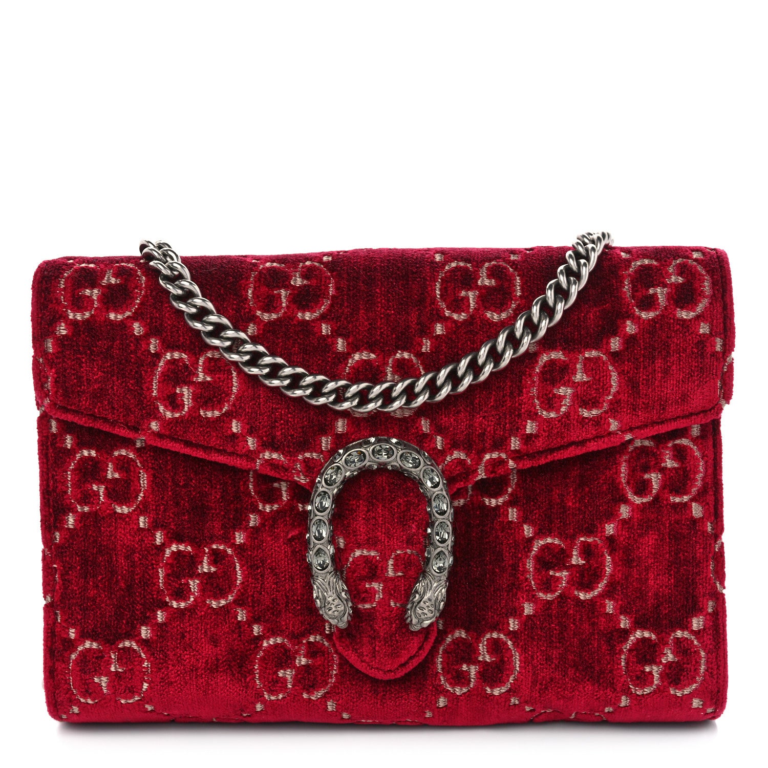 Gucci Velvet GG Monogram Mini Dionysus Chain Wallet Red Cipria 1 of 12