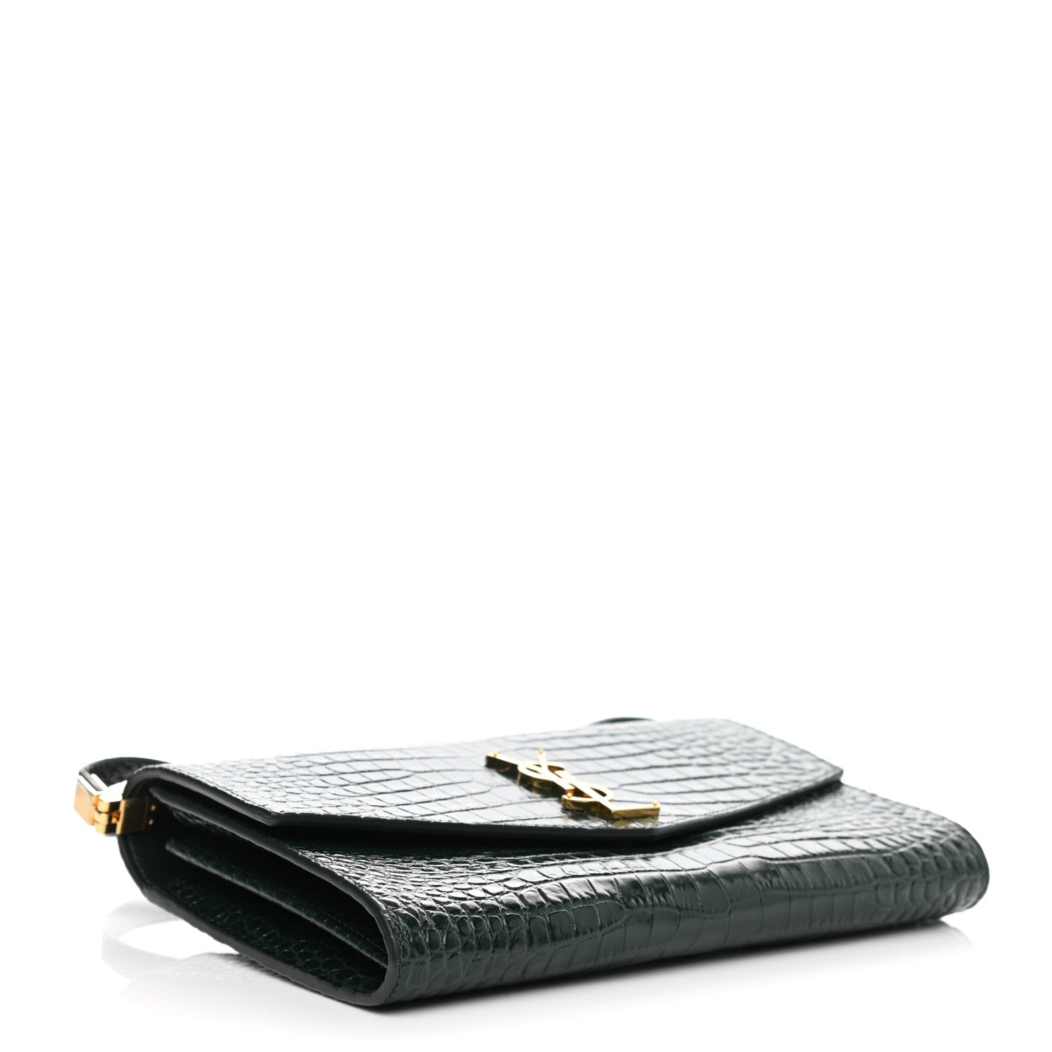 Saint Laurent Calfskin Crocodile Embossed Monogram Mini Uptown Crossbody Dark Mint 4 of 10