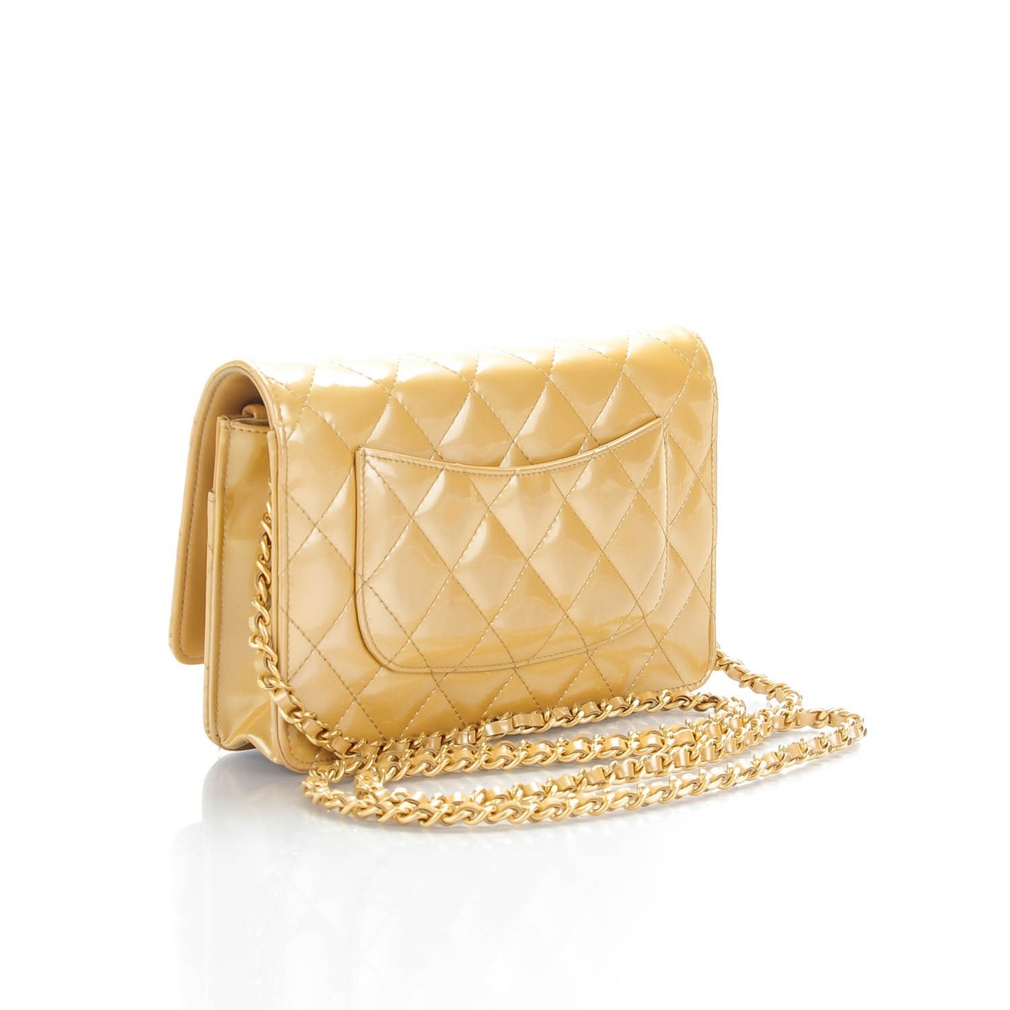 Metallic Patent Quilted Wallet On Chain WOC Gold