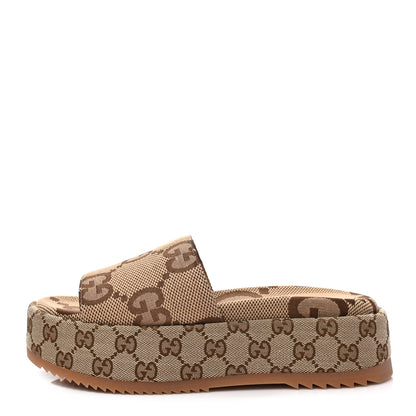 Gucci Monogram Maxi GG Angelina Platform 55mm Slide Sandals 38 Camel Ebony 1 of 8