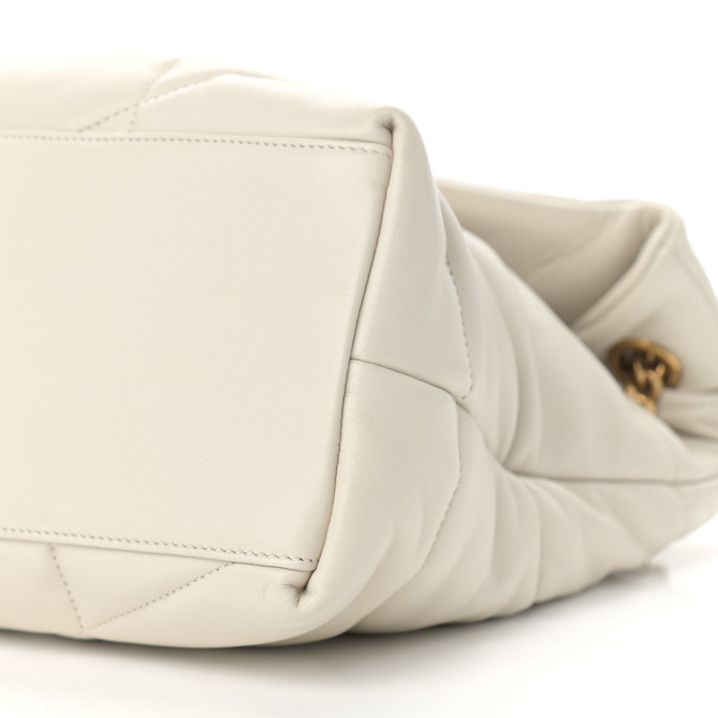 Lambskin Quilted Medium Loulou Puffer Monogram Chain Satchel Crema Soft