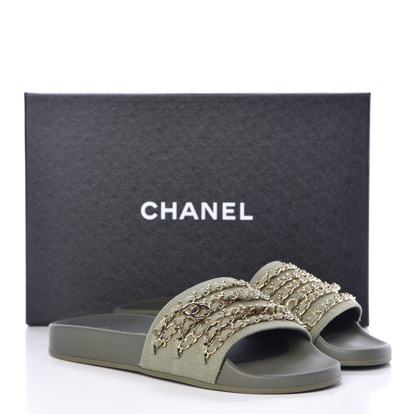 Canvas Chain Flat Sandals 39 Khaki