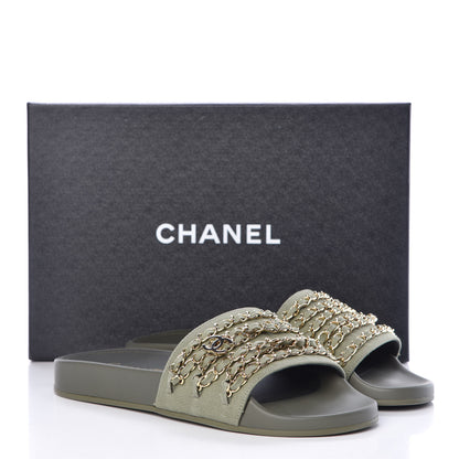 Chanel Canvas Chain Flat Sandals 39 Khaki 9 of 9