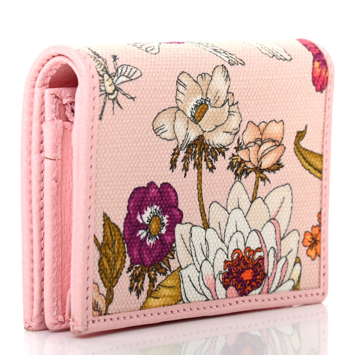 Canvas Flora Card Case Wallet Pink