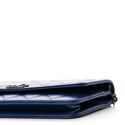 Chanel Lambskin Quilted Boy Wallet On Chain WOC Blue 11 of 12