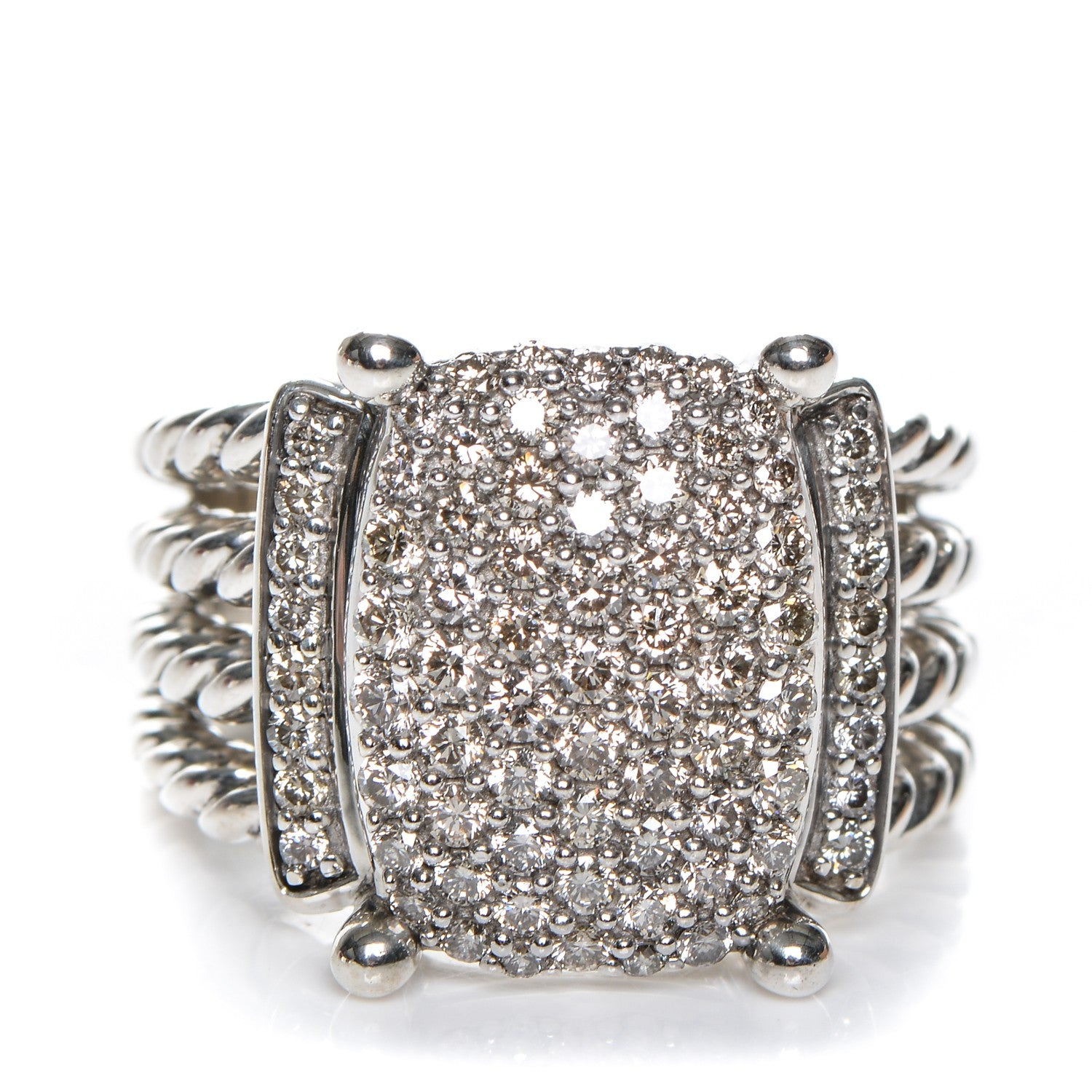 David Yurman Sterling Silver Diamond 16mm Wheaton Ring 58 8.25 1 of 5