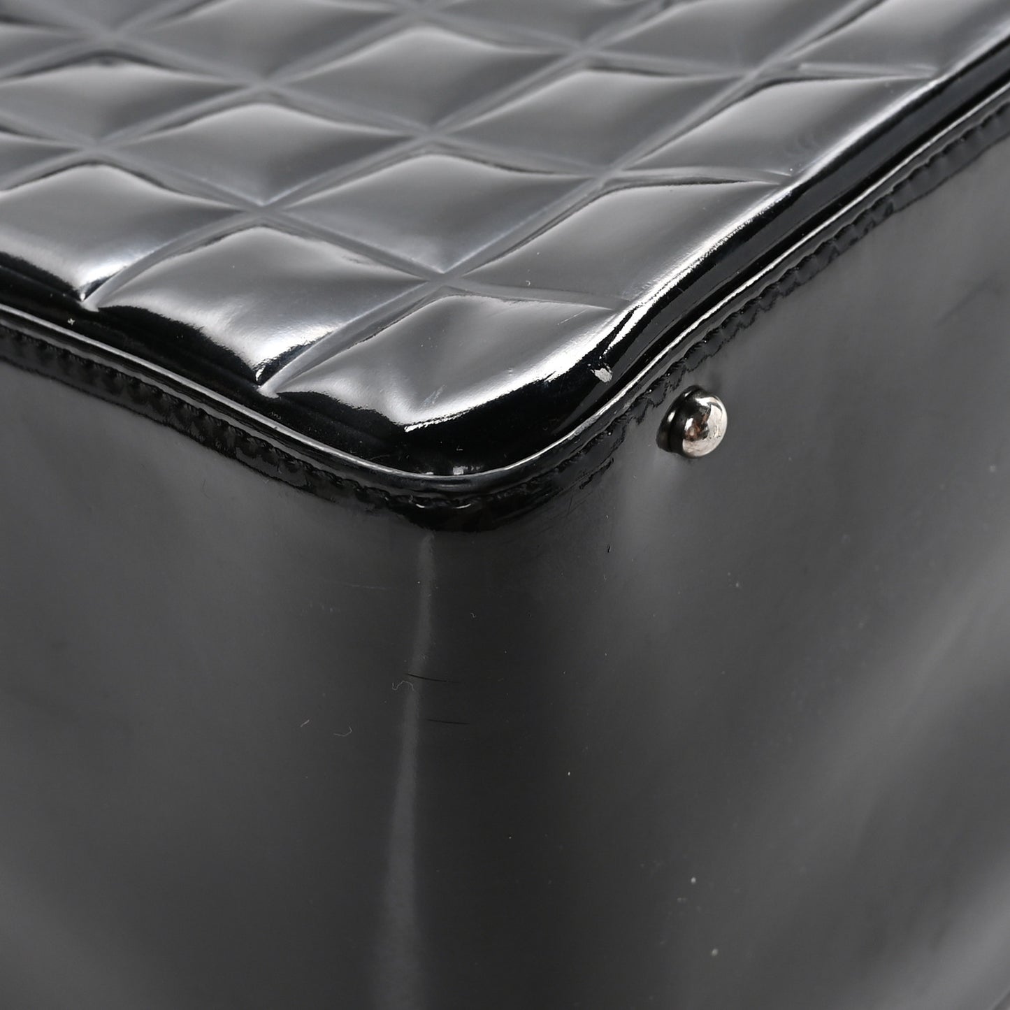 Patent Quilted Chocolate Bar Bowler Black