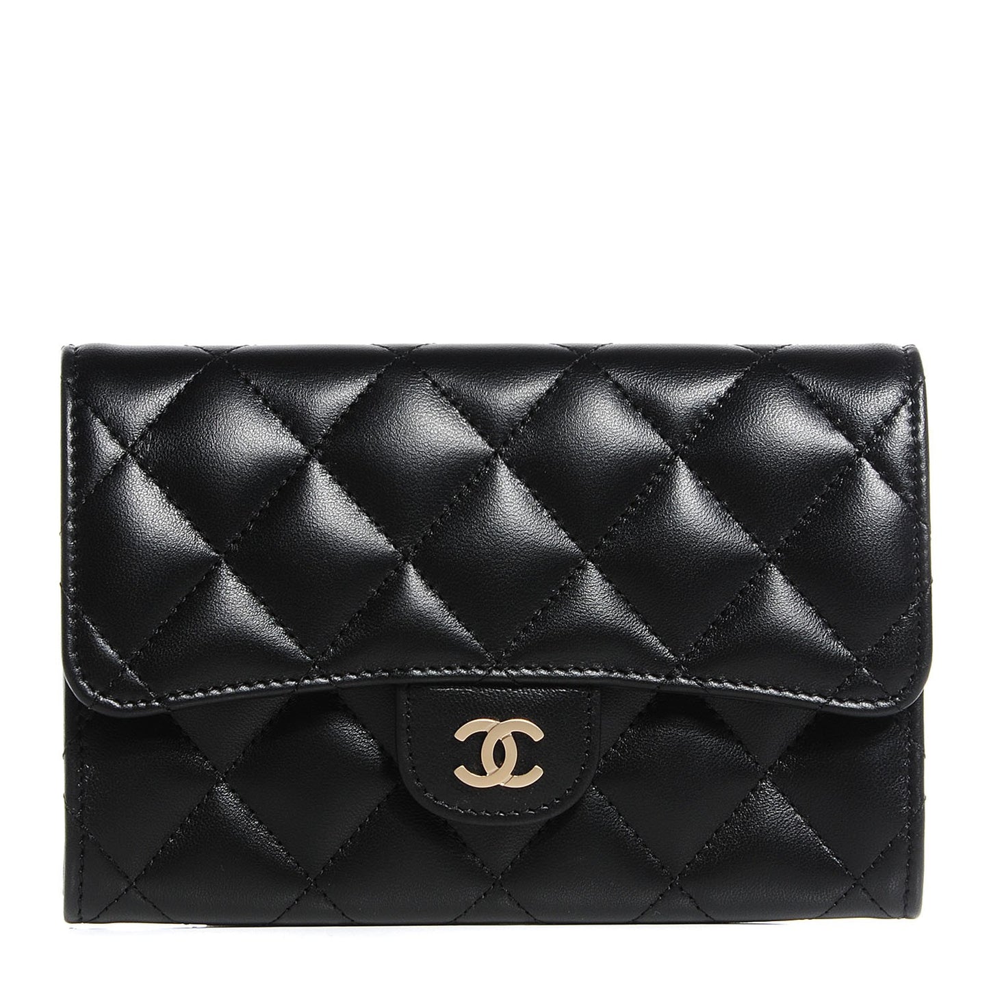Lambskin Quilted Small Flap Wallet Black