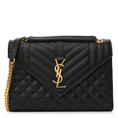 Saint Laurent Grain De Poudre Textured Mixed Matelasse Triquilt Medium Monogram Satchel Black 1 of 12