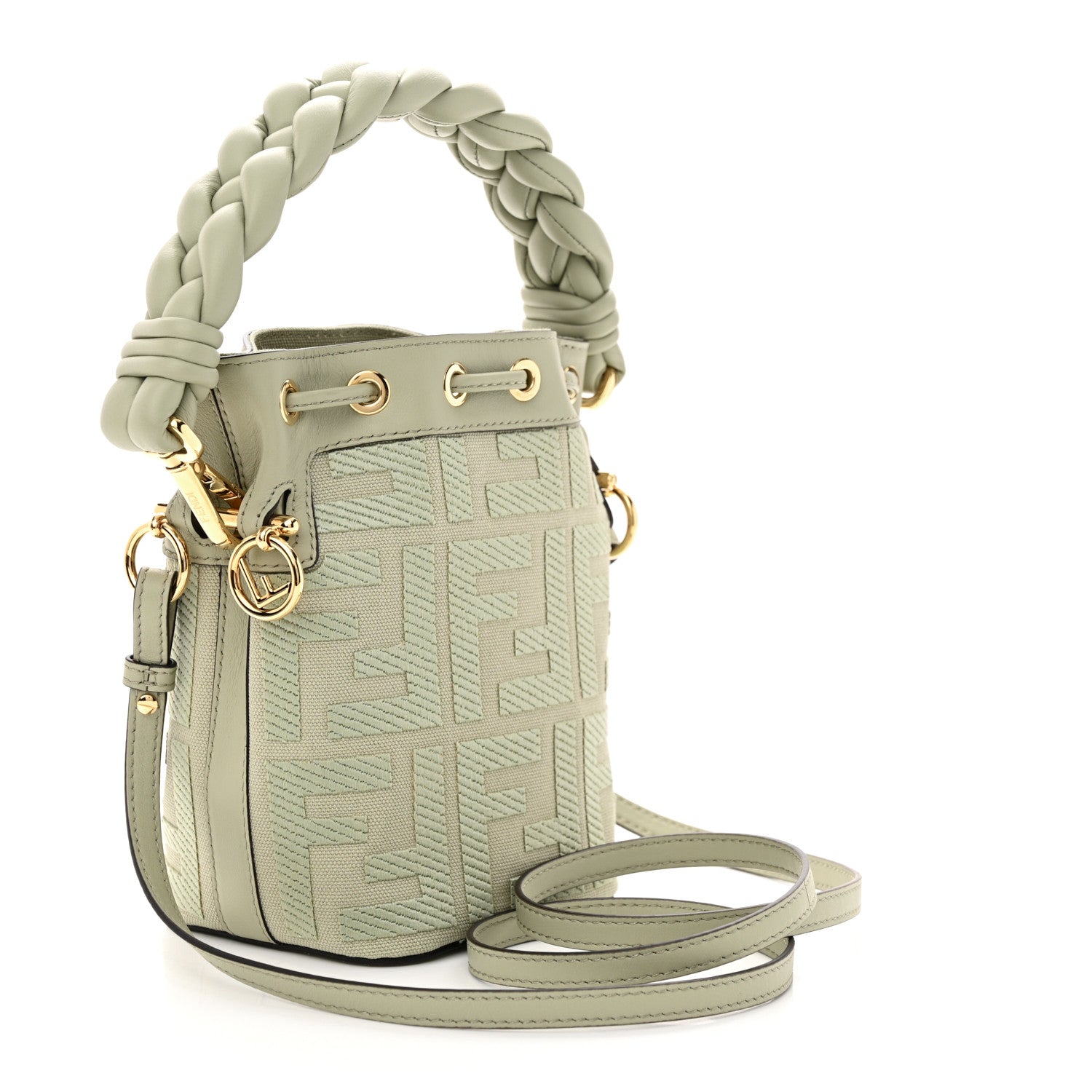Fendi Canvas Nappa F is Fendi FF Embroidered Mini Mon Tresor Bucket Bag Grezzo White Nuvola 3 of 10