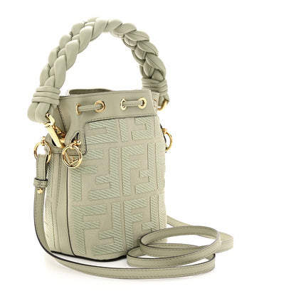 Fendi Canvas Nappa F is Fendi FF Embroidered Mini Mon Tresor Bucket Bag Grezzo White Nuvola 3 of 10