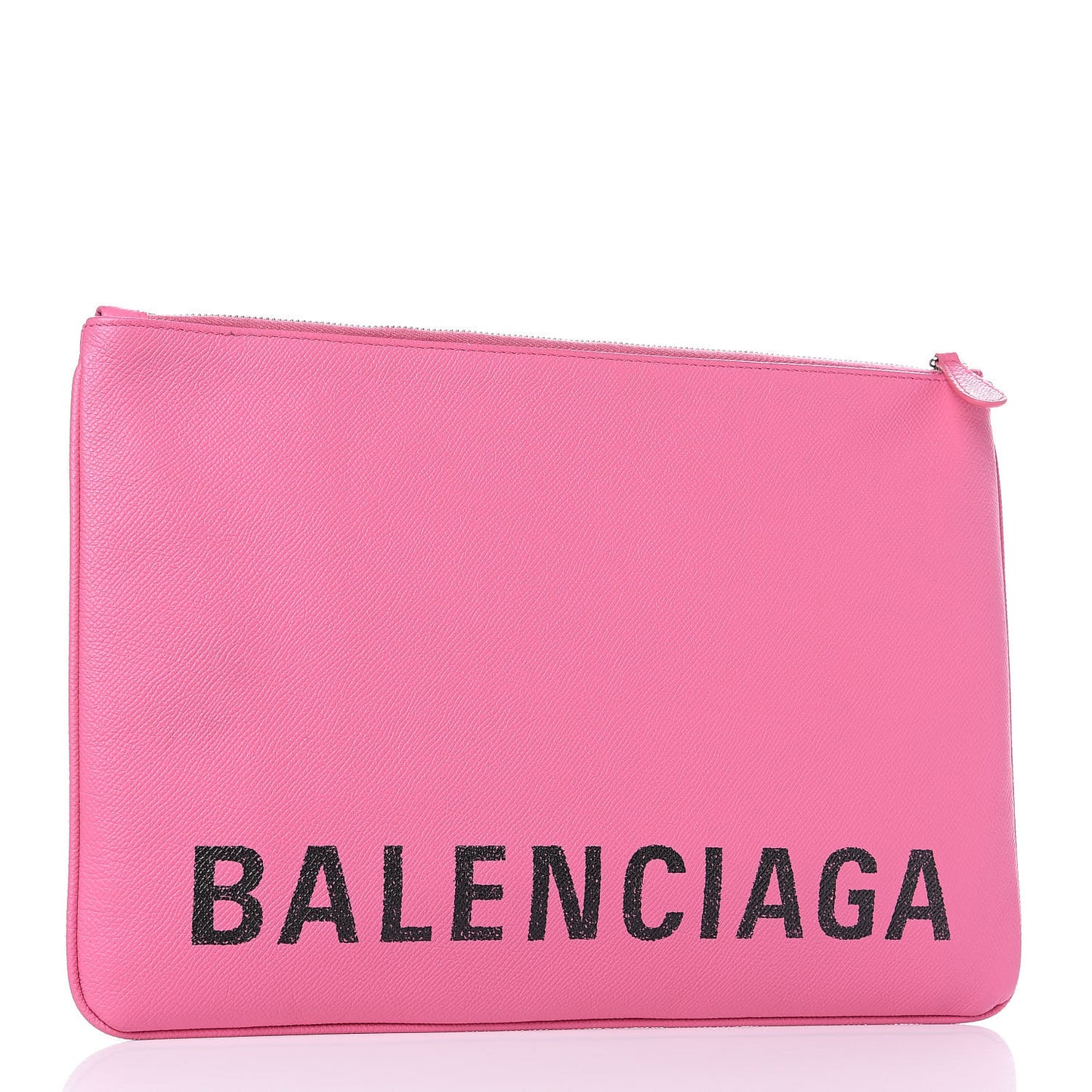 Signature Grained Calfskin Large Ville Zip Pouch Rose Bubblegum Black