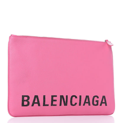 Balenciaga Signature Grained Calfskin Large Ville Zip Pouch Rose Bubblegum Black 3 of 10