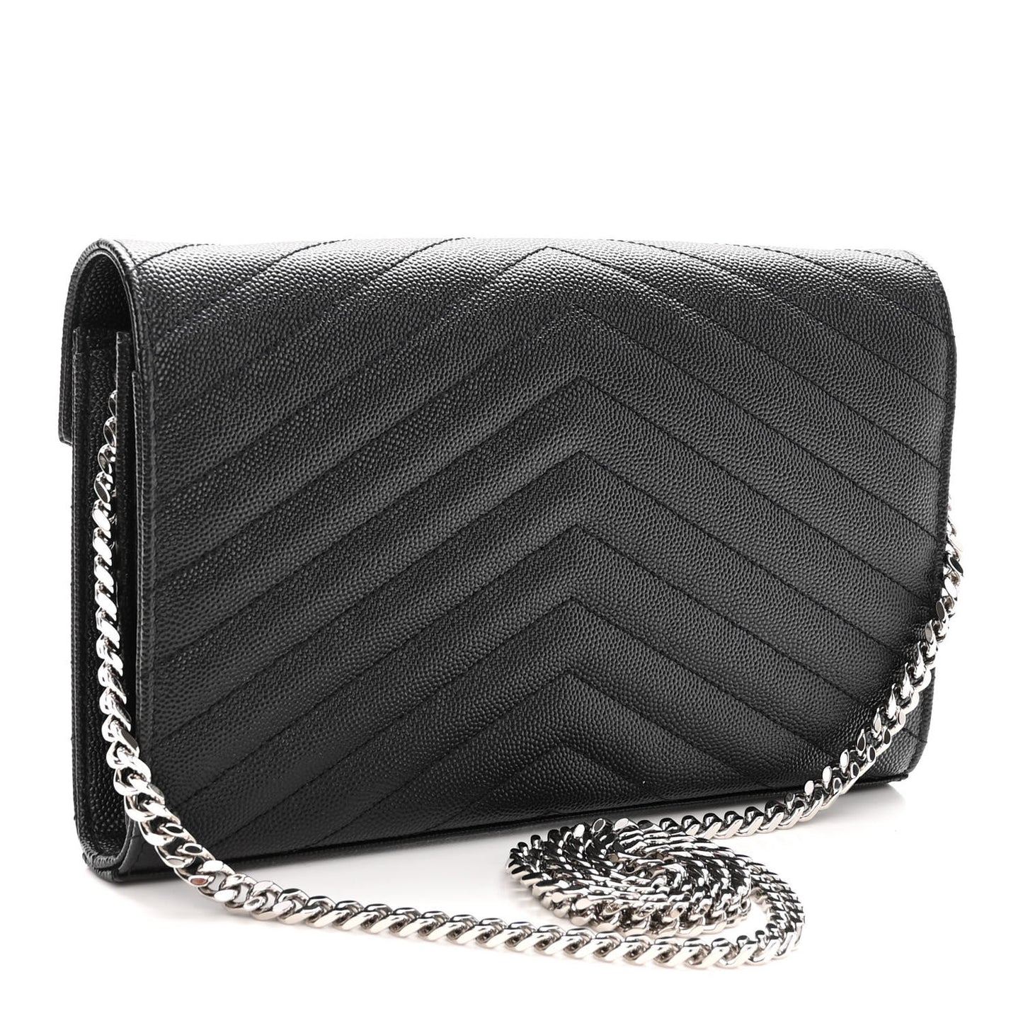 Grain De Poudre Matelasse Chevron Monogram Chain Wallet Black