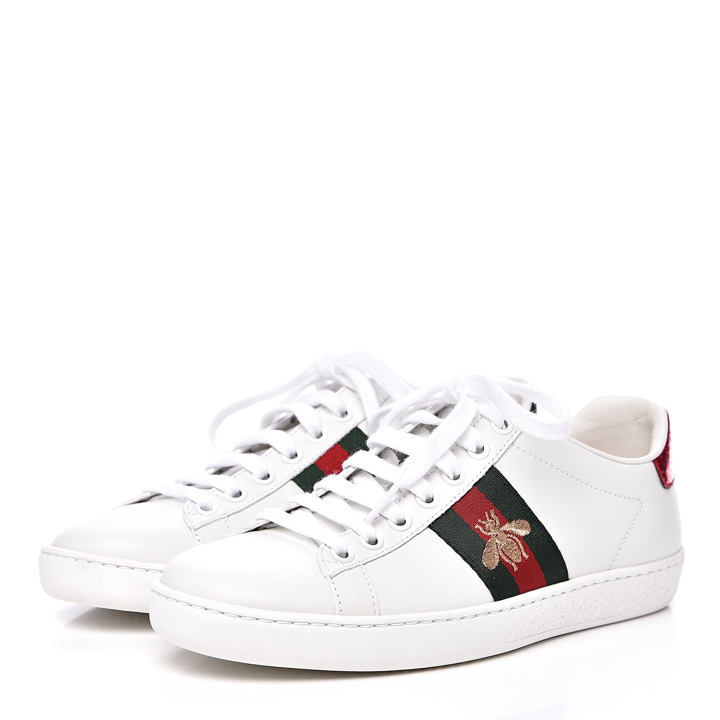 Calfskin Ayers Bee Embroidered Womens Ace Sneakers 36 White Green