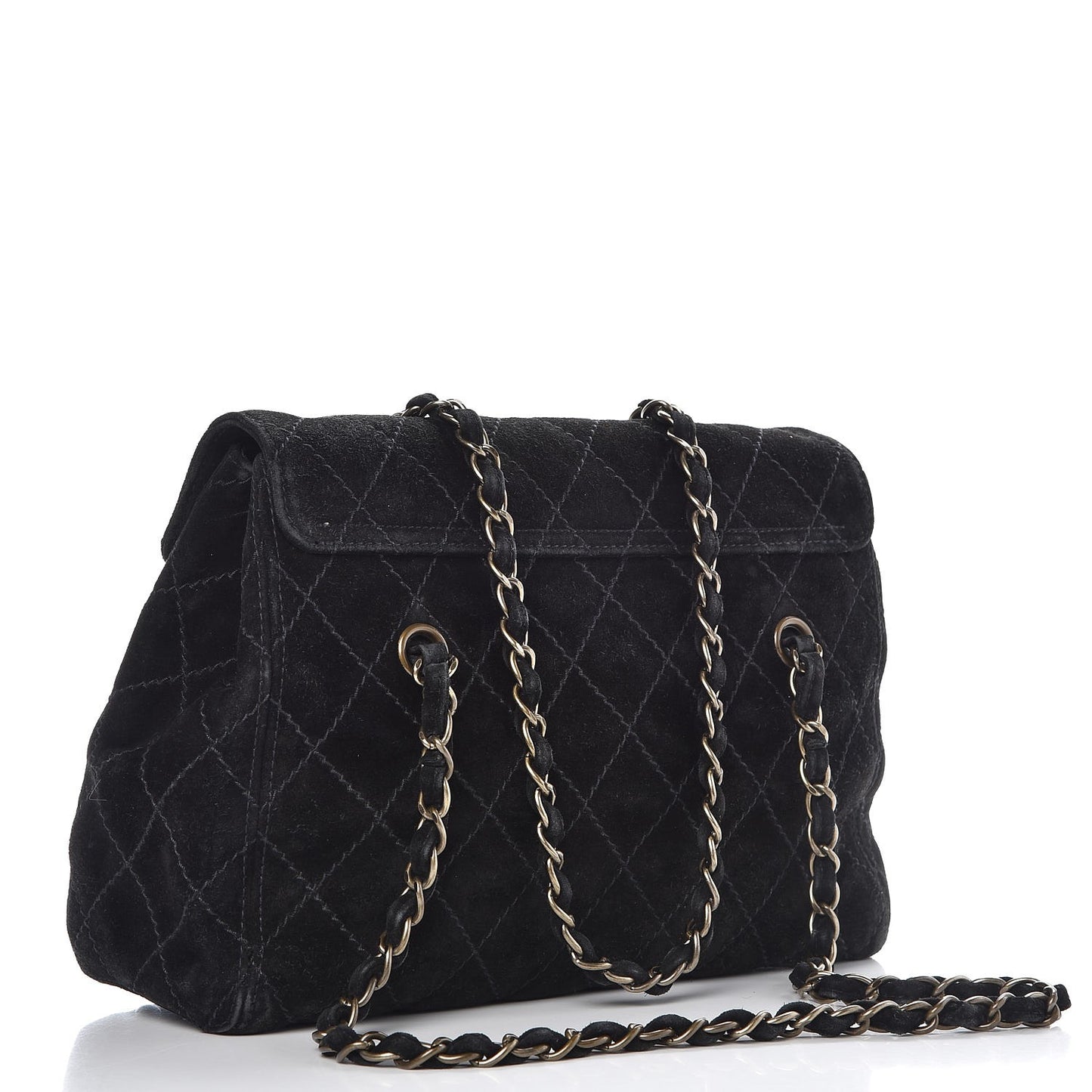 Suede Stitched Single Flap Black