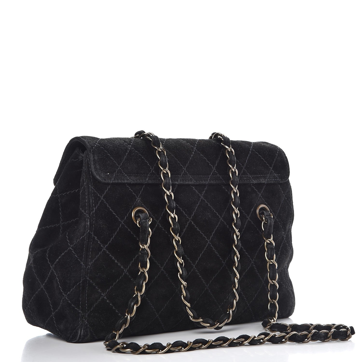 Chanel Suede Stitched Single Flap Black 3 of 15