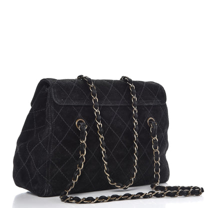 Chanel Suede Stitched Single Flap Black 3 of 15