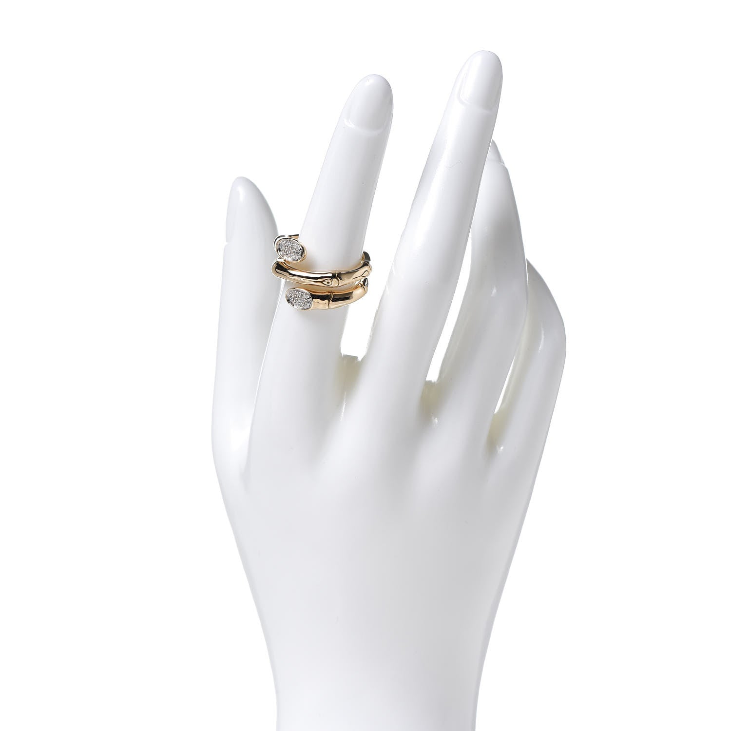 John Hardy 18K Yellow Gold Diamond Bamboo Double Coil Ring 54 7 2 of 8